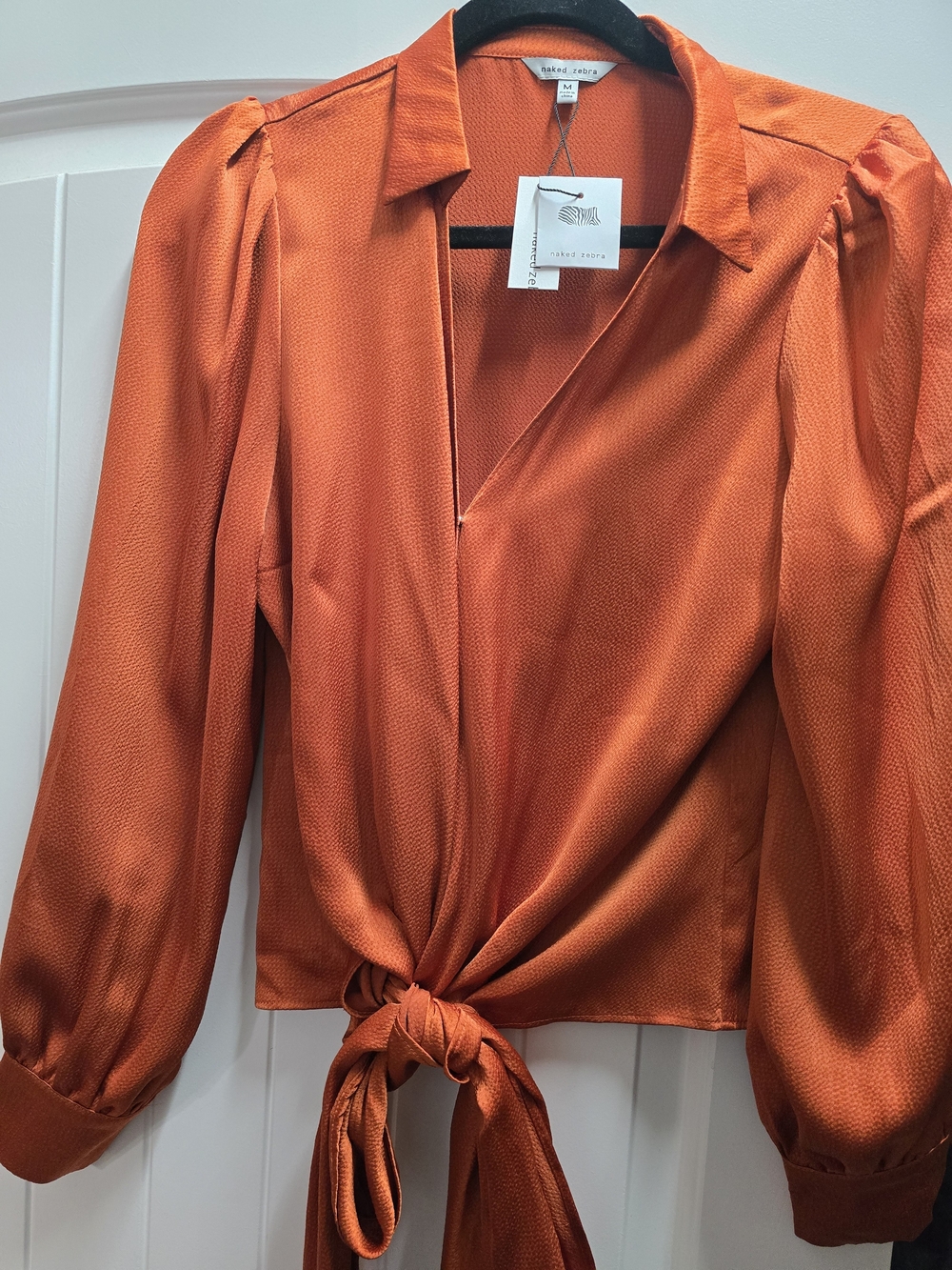 Naked Zebra Orange Tie-Front Blouse